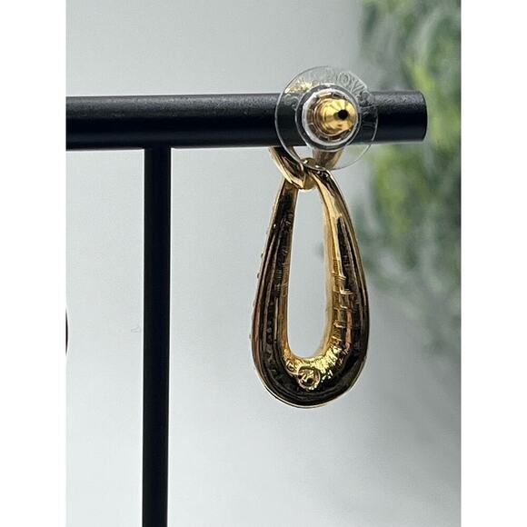 SWAROVSKI Swan Vintage Gold Crystal Dangle Drop Designer Door Knocker Earrings - Picture 9 of 14